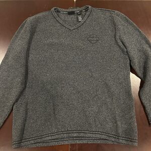 Harley-Davidson Men’s XL V-Neck Sweater Gray Textured Knit Cotton Pullover